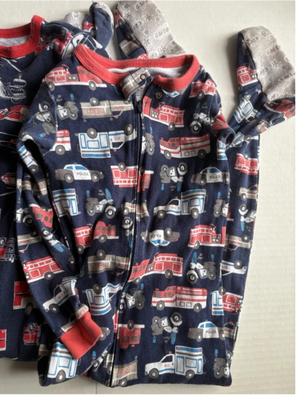 Boys Carter's One-Piece Footed Pajamas 5T Lot Of 4 Cotton Non-fleece Zip Up